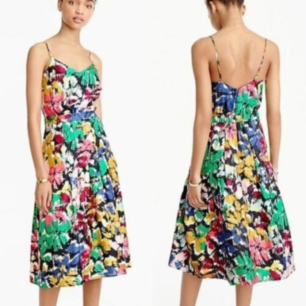 EUC J. Crew 100% Silk Multi Spring Summer Floral Dress 6 Wedding Guest  Jcrew
